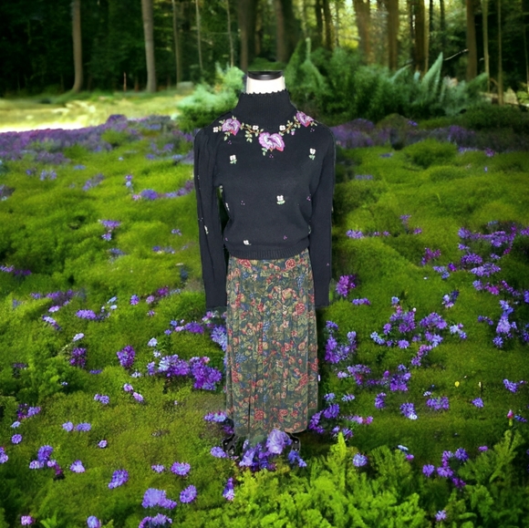 Herman Geist Dark Floral Corduroy Dirndl Tyrolean Cotton Academia Vintage variou - Picture 9 of 9